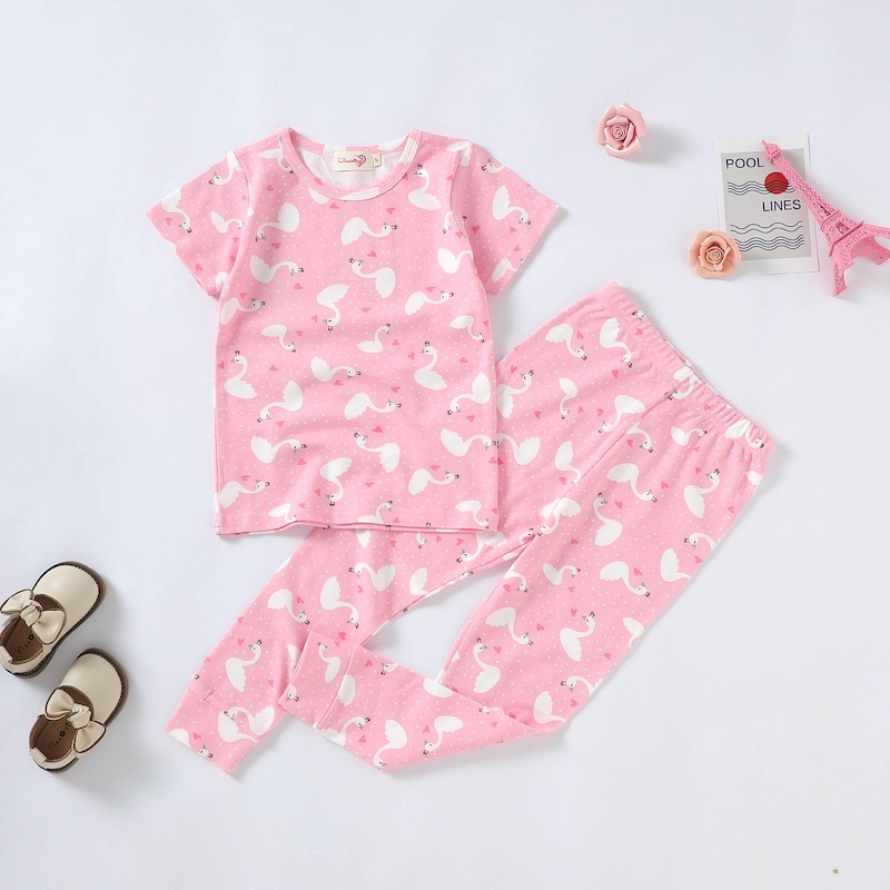 Pajama Set 2Y-7Y Organic Cotton O-neck Super Soft And Breathable Pink Swan HY6001-1